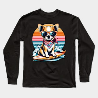 Funny Chihuahua with Sunglasses on a Surf Board Long Sleeve T-Shirt